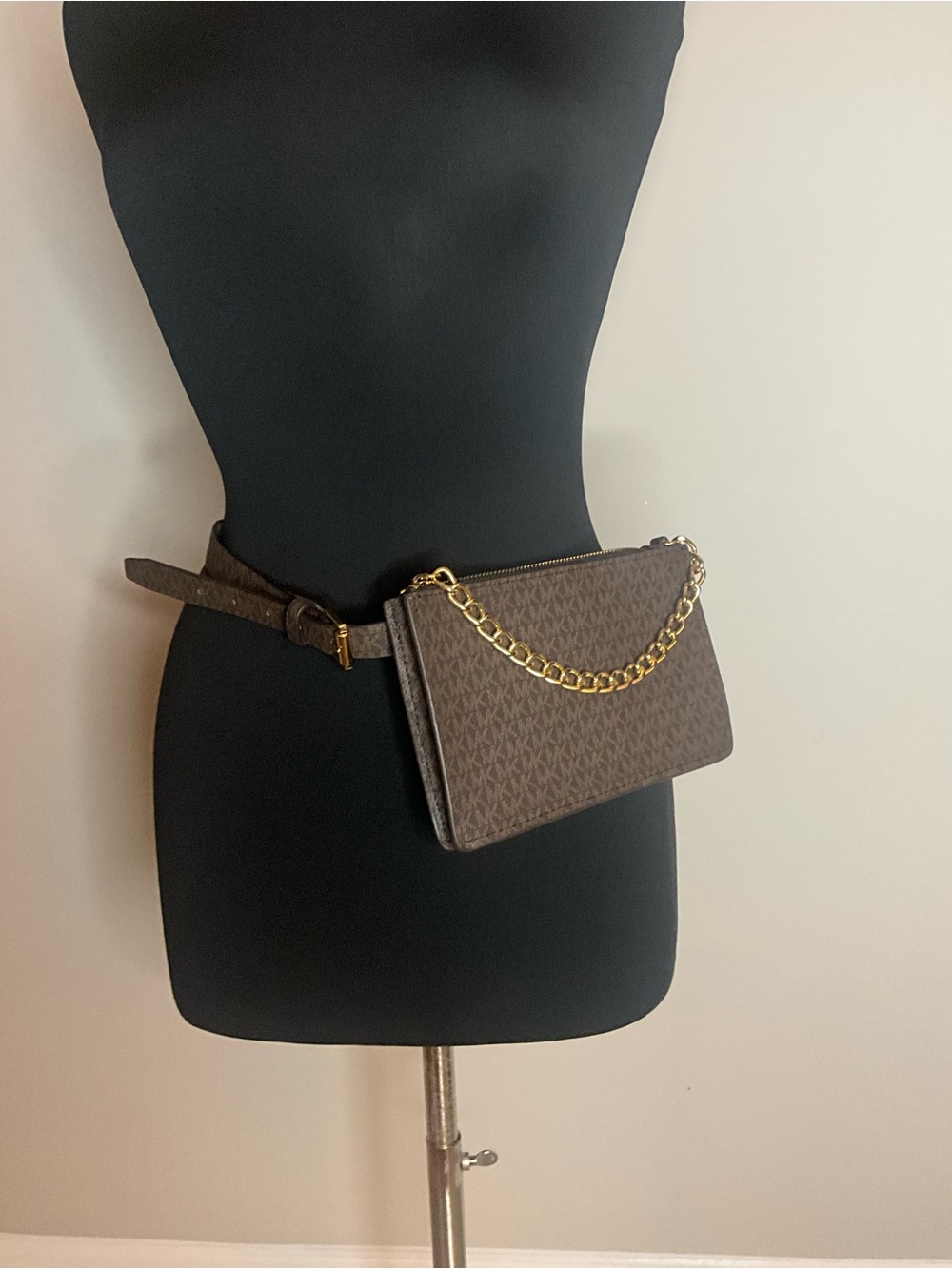 Michael Kors Brown Monogram Chain Crossbody Belt Bag